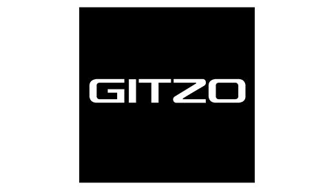 GITZO Logo in Weiß auf schwarzem Hintergrund, symbolisiert eine Marke für hochwertige Stative und Fotografie-Zubehör
