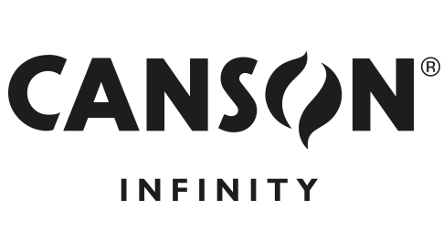 Logo von Canson Infinity: Schwarzer Schriftzug „CANSON“ mit geschwungenem Flammensymbol im „S“ und dem Wort „INFINITY“ darunter