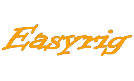 Logo von Easyrig: Orangefarbener Schriftzug „Easyrig“ in geschwungener Typografie auf weißem Hintergrund