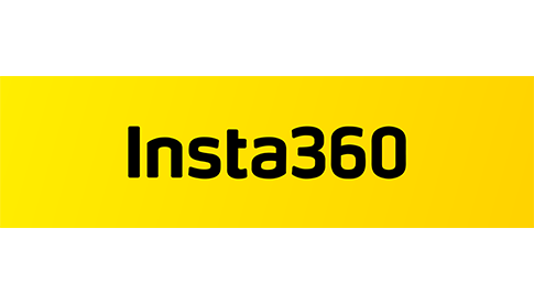 Logo von Insta360: Schwarzer Schriftzug „Insta360“ auf gelbem Farbverlauf-Hintergrund