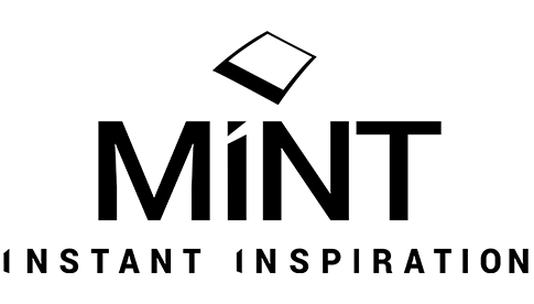 Logo von MiNT: Schwarzer Schriftzug „MiNT Instant Inspiration“ mit stilisiertem Sofortbild-Foto darüber
