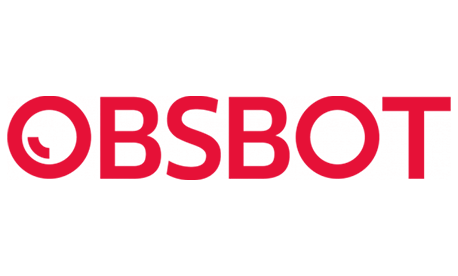 Logo von OBSBOT: Roter Schriftzug „OBSBOT“ mit stilisiertem Kamera-Icon im „O“ auf weißem Hintergrund
