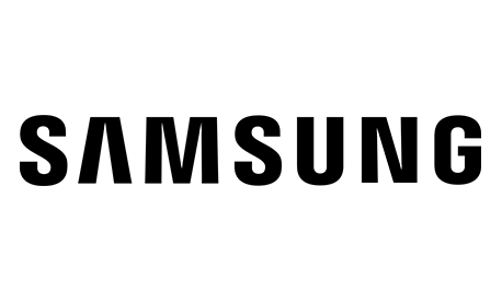 Logo von Samsung: Schwarzer Schriftzug „SAMSUNG“ in markanter Sans-Serif-Schrift auf weißem Hintergrund