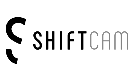 Logo von ShiftCam: Schwarzer und grauer Schriftzug „SHIFT CAM“ mit stilisiertem S-Icon auf weißem Hintergrund