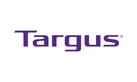 Logo von Targus: Lila Schriftzug „Targus“ in moderner Typografie auf weißem Hintergrund