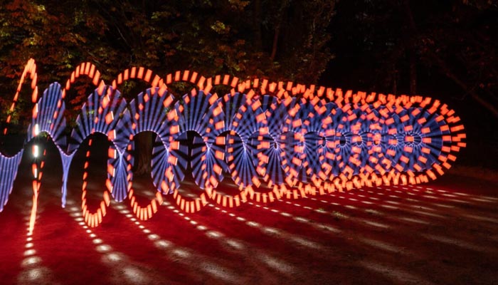Farbige Lichtspuren im Dunkeln – Lightpainting mit Langzeitbelichtung im Park bei Nacht