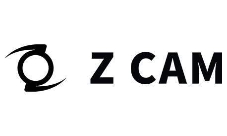 Logo von Z CAM: Schwarzer Schriftzug „Z CAM“ mit stilisiertem Kamera-Auge links auf weißem Hintergrund